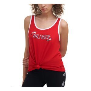 NWT TOMMY HILFIGER Womens Red Knotted Front Hem Logo Active Wear Tank Top S